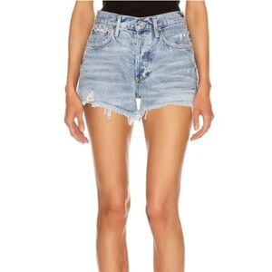Agolde Parker Raw Hem Light Wash Distressed Jean Shorts Mid Rise 28 Button Fly